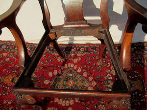 EXCEPTIONAL QUEEN ARM CARVED ARM CHAIR IN BURLED WALNUT WITH SLIPPER FEET-LOOK!