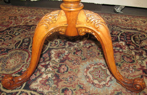 FINE CUSTOM FRENCH CARVED SATINWOOD PIE CRUST 2 TIER TABLE W/SNAIL CARVED FEET