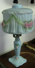 Load image into Gallery viewer, ANTIQUE ART NOUVEAU REVERSE GLASS DECORATED BOUDOIR LAMP