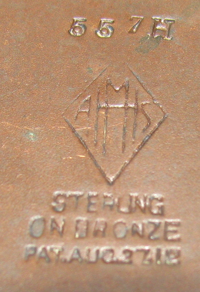 ARTS & CRAFTS STERLING ON BRONZE ASHTRAY SIGNED HEINTZ