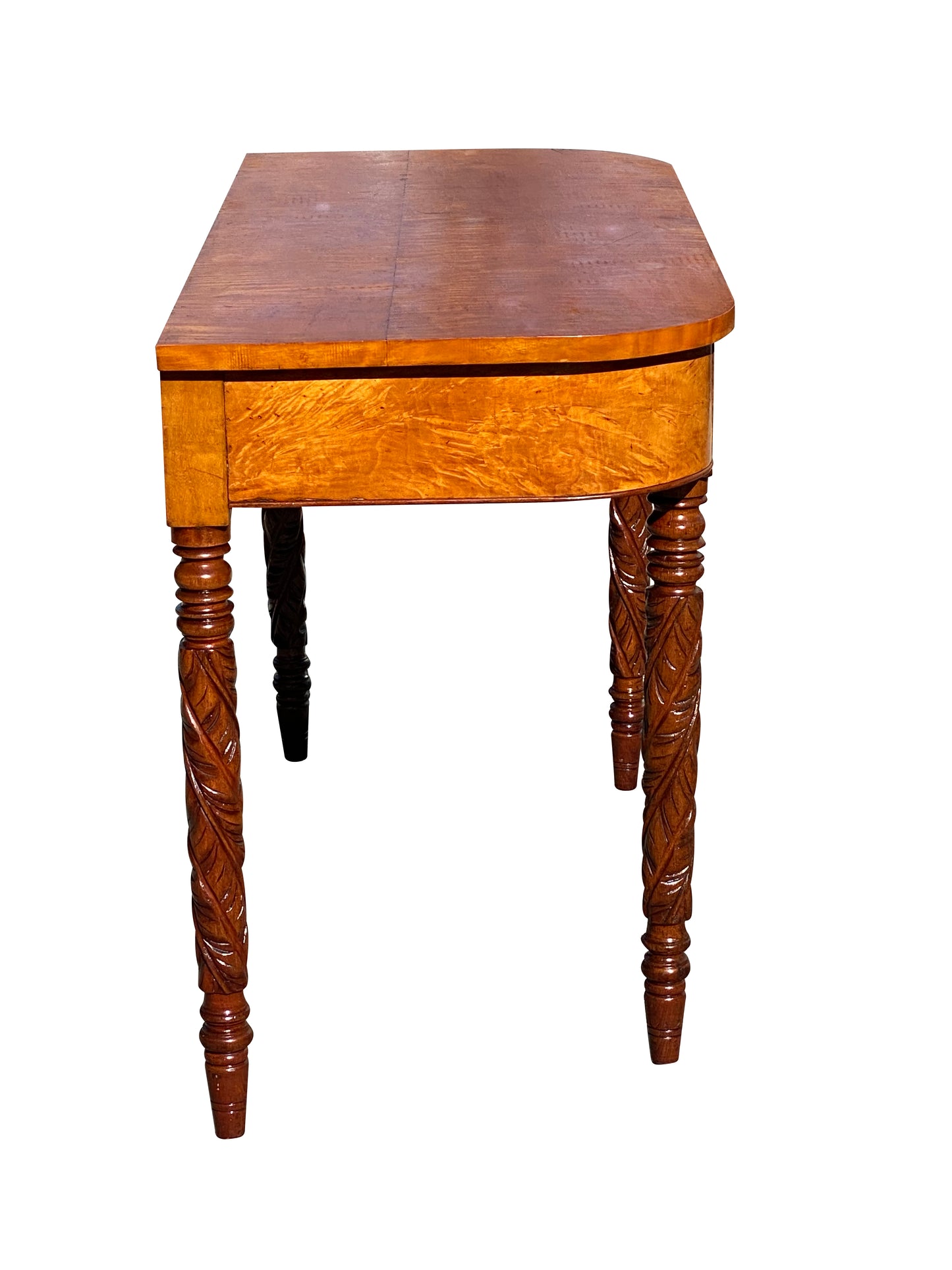 19th C Antique Mahogany & Tiger Maple D Shape Console Table